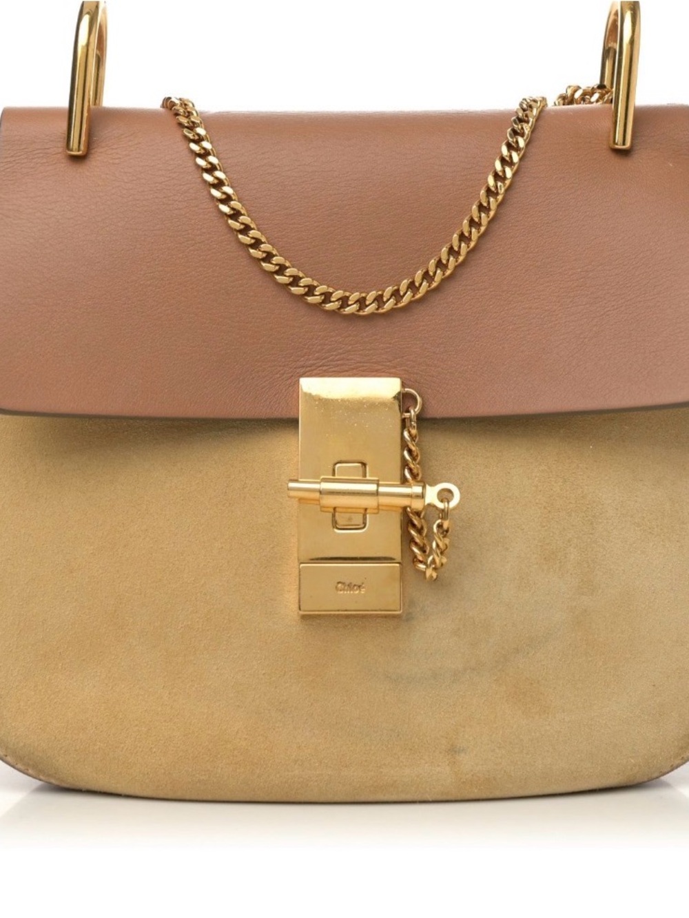 Tan and Camel Leather Suede Shoulder Bag with Gold Hardware